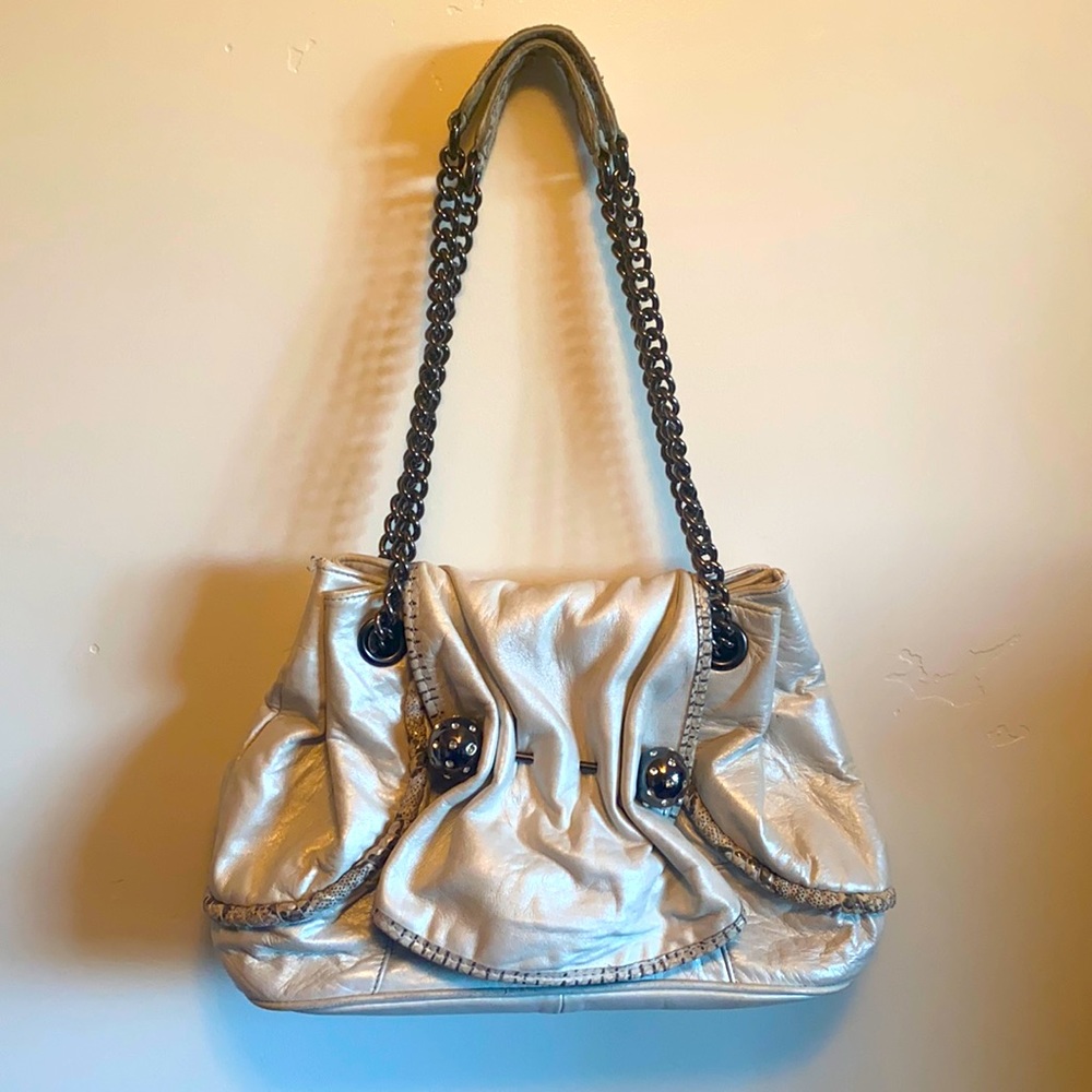 Betsey Johnson Rare Metallic Leather Bar Bag